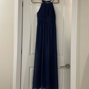 Navy Gown with Sheer Overlay